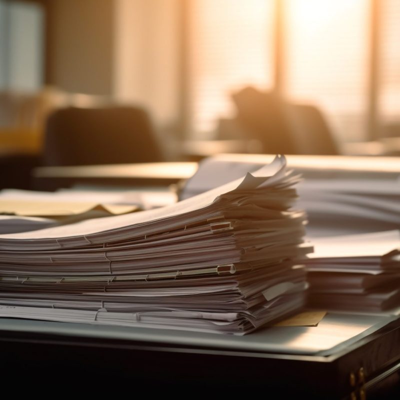 Corporate business paperwork stack on messy desk generated by AI Corporate business paperwork stack on messy desk generated by artificial intelligence